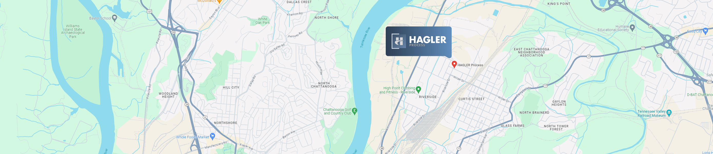 A map of Hagler's location in Chattanooga's Riverside